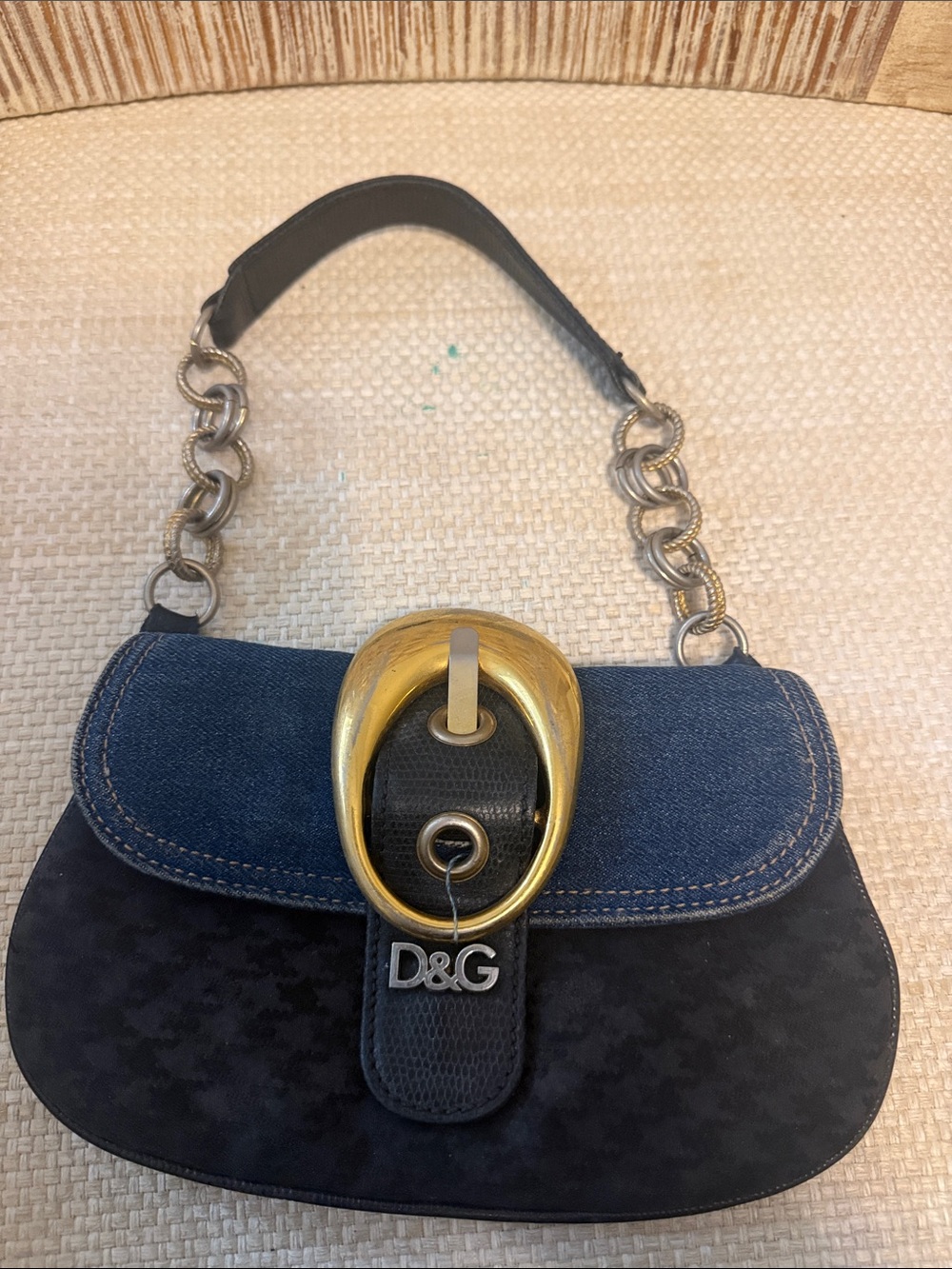 D&G Denim & Black Shoulder Bag with Gold Accent
